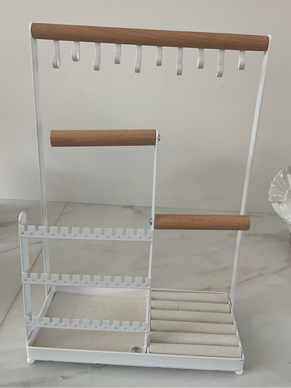Wood Accent White Jewelry Organizer Stand